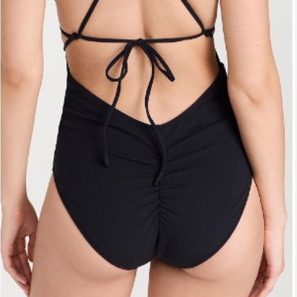 Ulla Johnson Dioni Plunge One Piece Swimsuit Ruched Size Medium New Black - Picture 4 of 14